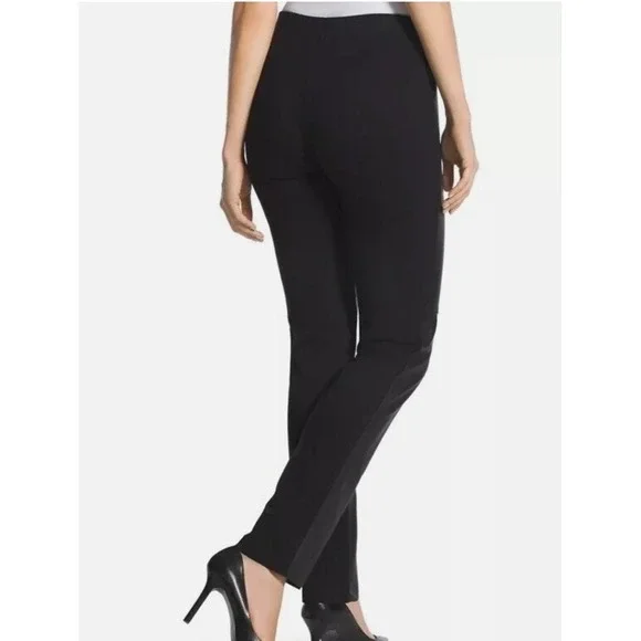 CHICO'S‎ Abbey Pieced Black Faux-Leather Front Knit Pants Elastic Women's SZ S/4 - Picture 3 of 15